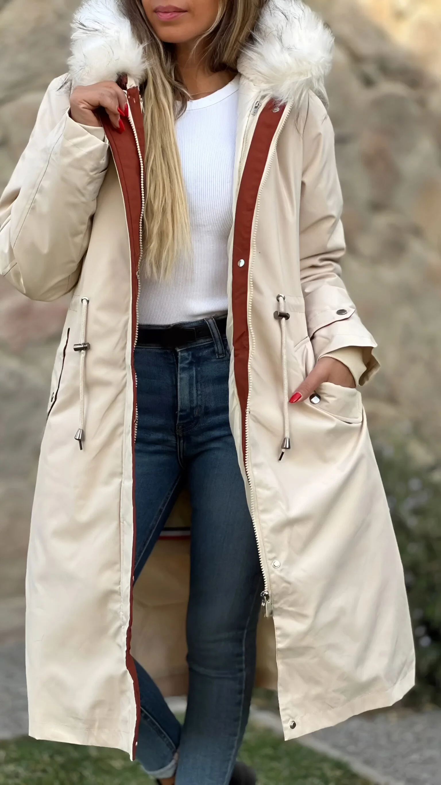 Women's Hooded Long Sleeve Fur Hat Casual Cotton Coat